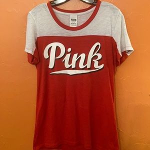 PINK Red Baseball Top